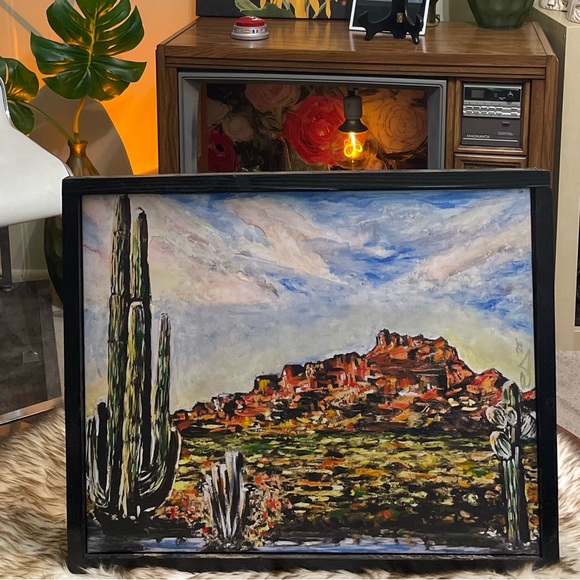 Red Mountain Arizona Cactus Southwest Landscape Canvas Print Art Signed - Picture 3 of 4